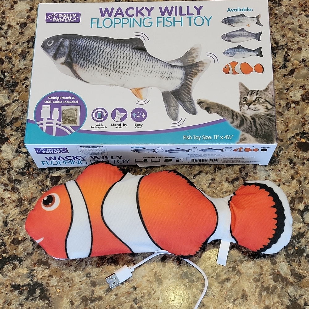 Wacky Willy Flopping Fish Toy - Orange & White. Like New